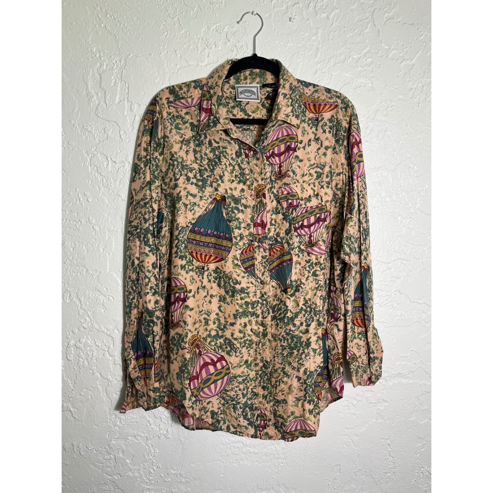 Peaches & Smith Vintage 100% Silk Hot Air Balloon Print Button Down Shirt Large
